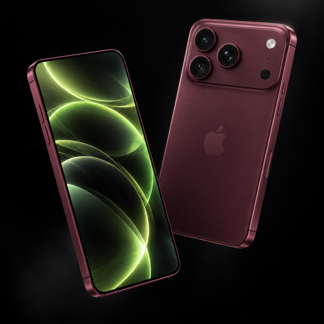 Bordowy iPhone 18 Pro pokazany z przodu i z tyłu