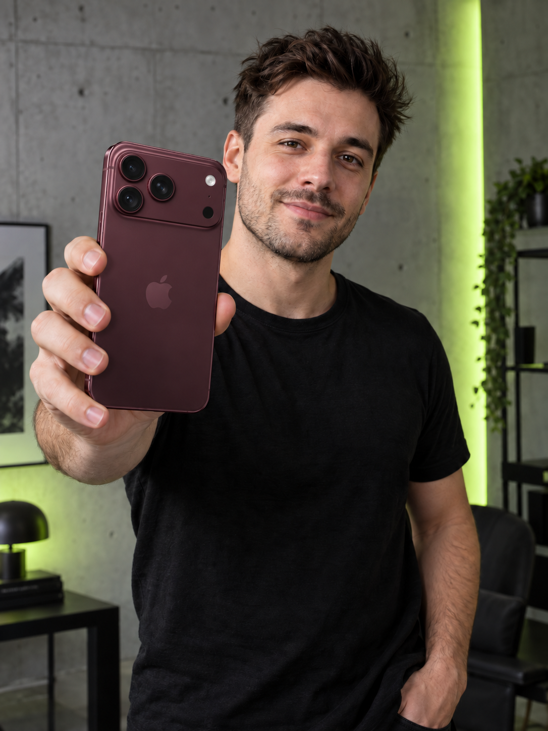 Kuba Nova trzyma iPhone’a 18 Pro w nowoczesnym studiu